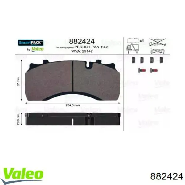 Передние тормозные колодки 882424 VALEO