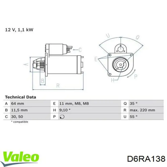 D6RA138 VALEO Стартер автомобиля