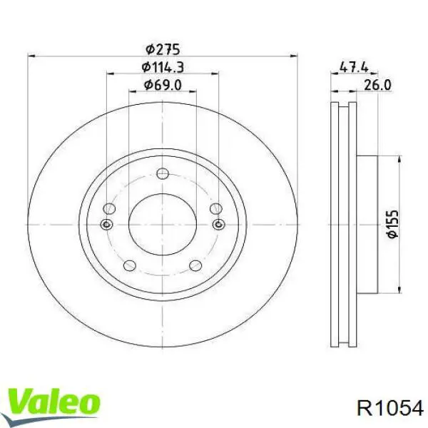 R1054 VALEO диск тормозной передний