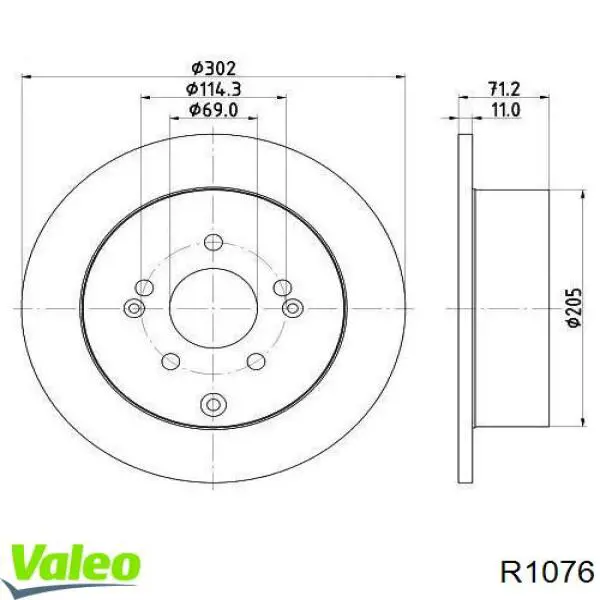 R1076 VALEO диск тормозной задний