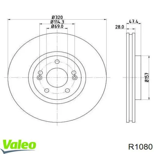 R1080 VALEO диск тормозной передний
