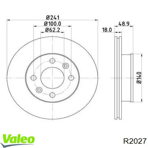 R2027 VALEO disco do freio dianteiro