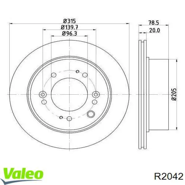 R2042 VALEO диск тормозной задний