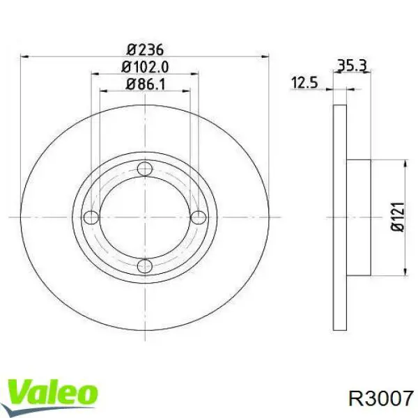 Передние тормозные диски R3007 VALEO