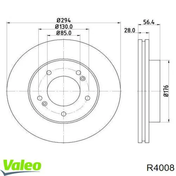 R4008 VALEO диск тормозной передний