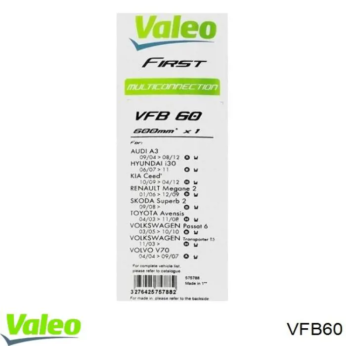 VFB60 VALEO щетка-дворник лобового стекла водительская