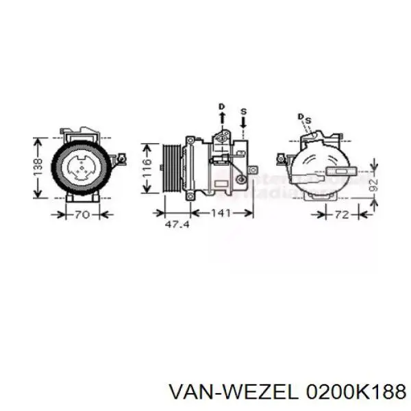 Компрессор кондиционера 0200K188 VAN Wezel