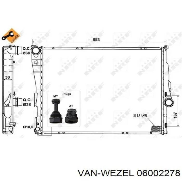 Радиатор охлаждения двигателя VAN WEZEL 06002278