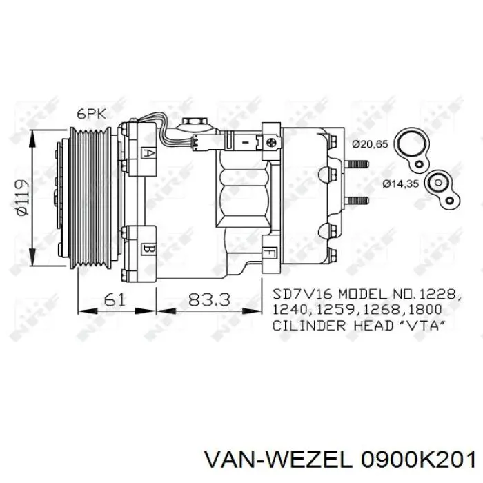 Компрессор кондиционера 0900K201 VAN Wezel