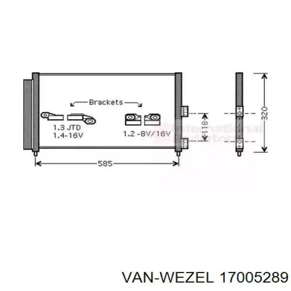 Радиатор кондиционера 17005289 VAN Wezel