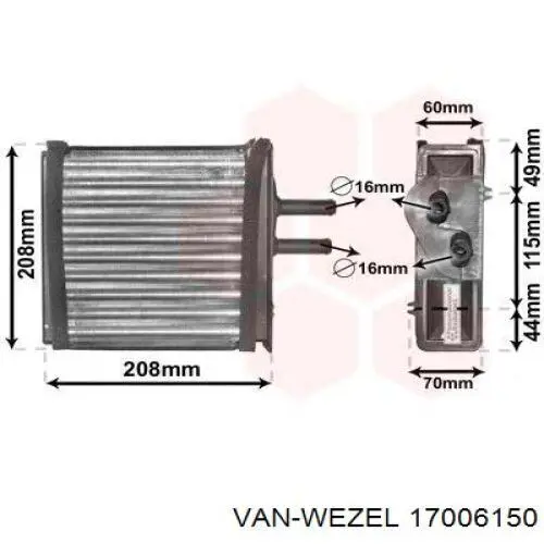 Радиатор печки (отопителя) VAN WEZEL 17006150