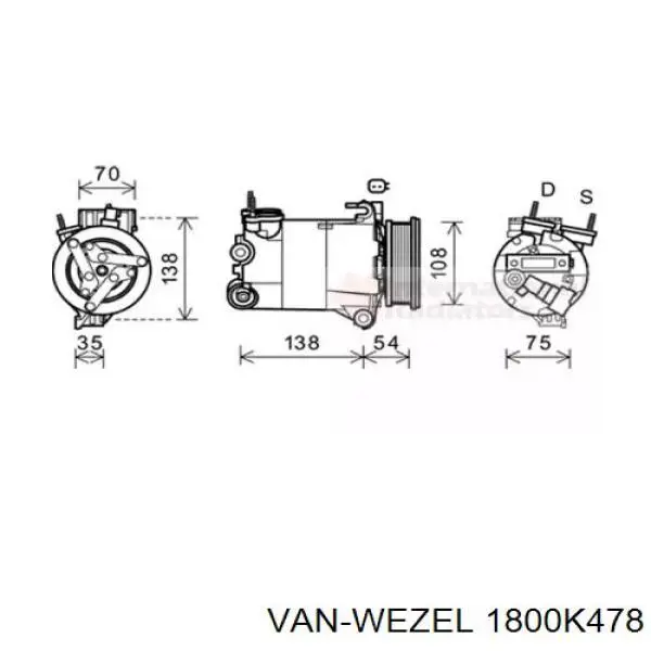 Компрессор кондиционера 1800K478 VAN Wezel