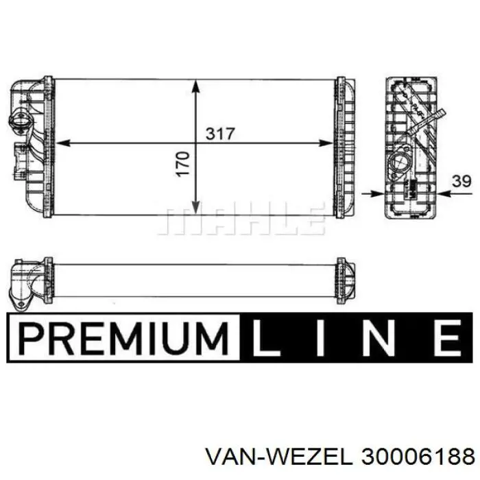 Радиатор печки (отопителя) VAN WEZEL 30006188