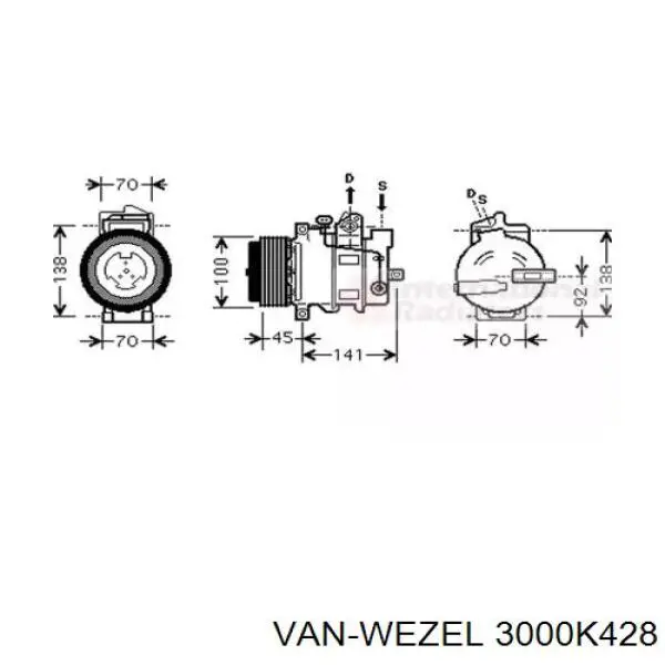 Компрессор кондиционера 3000K428 VAN Wezel