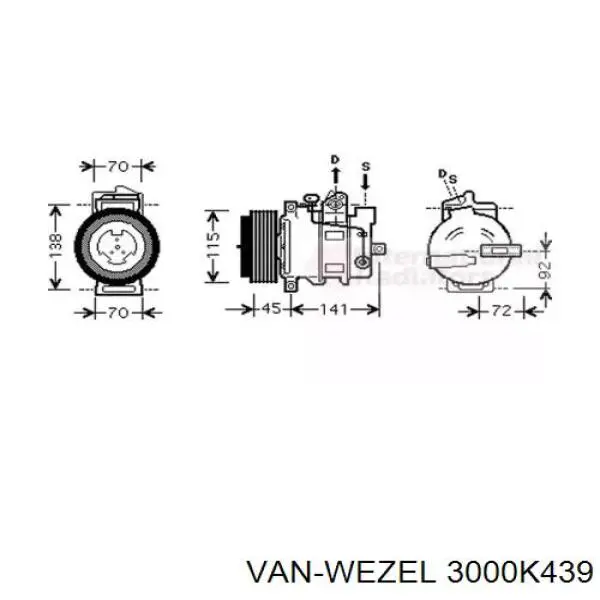 Компрессор кондиционера 3000K439 VAN Wezel