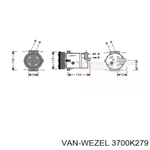 Компрессор кондиционера 3700K279 VAN Wezel