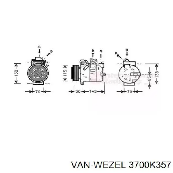 Компрессор кондиционера 3700K357 VAN Wezel