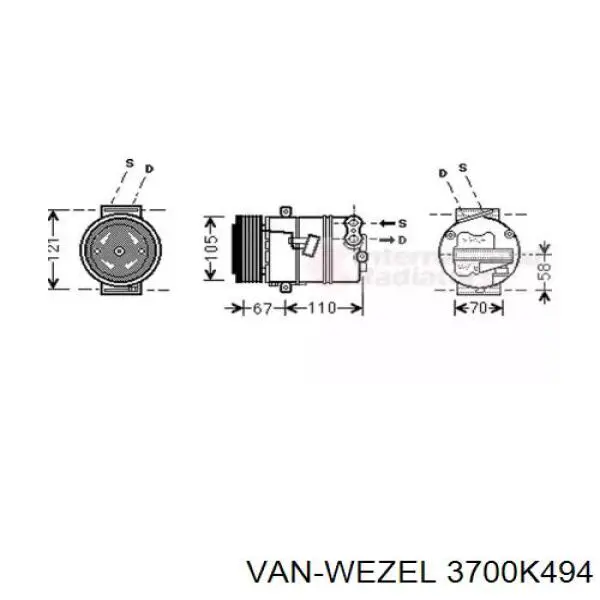 Компрессор кондиционера 3700K494 VAN Wezel