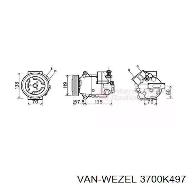 Компрессор кондиционера 3700K497 VAN Wezel