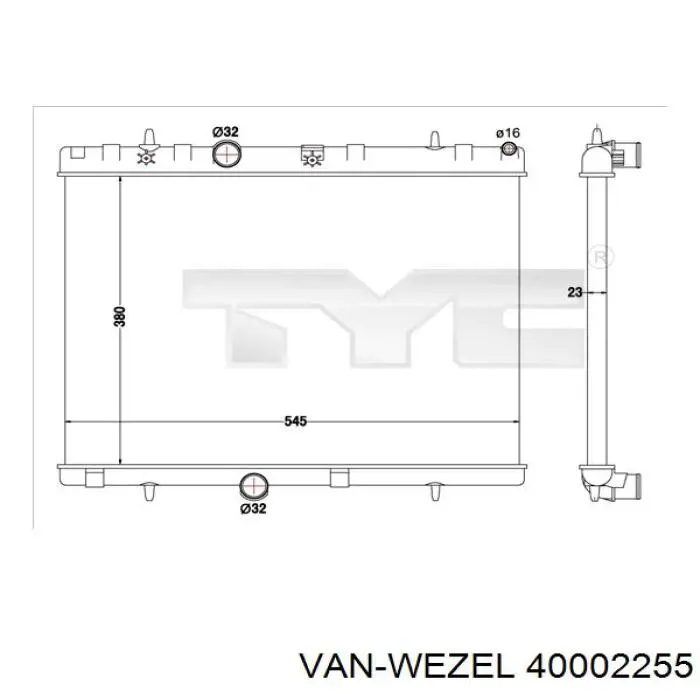 Radiador refrigeración del motor 40002255 VAN Wezel