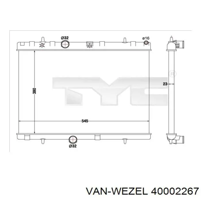 Radiador refrigeración del motor 40002267 VAN Wezel