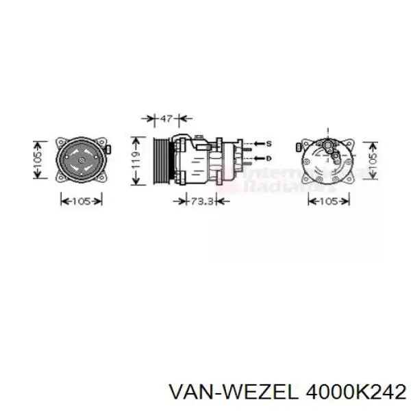 Компрессор кондиционера 4000K242 VAN Wezel