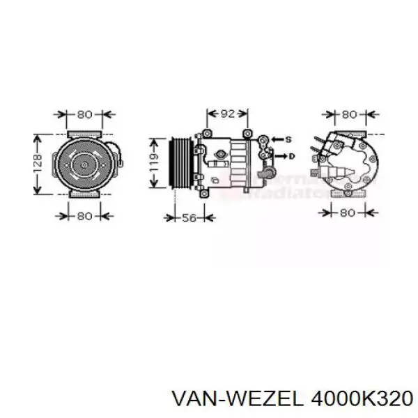 Компрессор кондиционера 4000K320 VAN Wezel