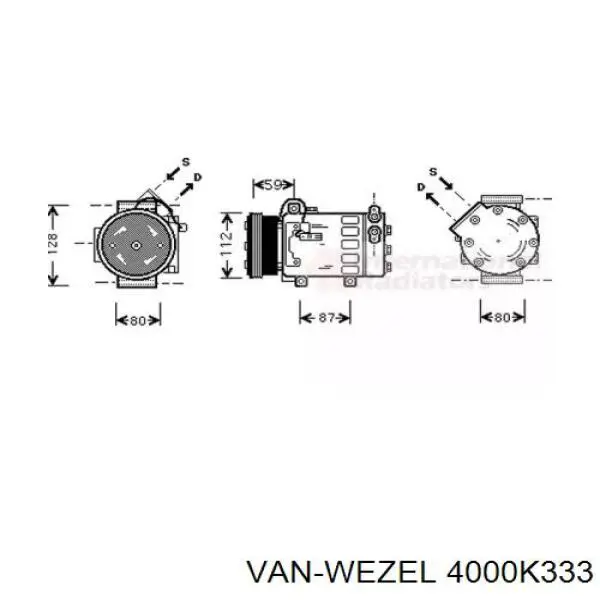 Компрессор кондиционера 4000K333 VAN Wezel