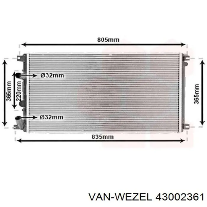 Радиатор охлаждения двигателя VAN Wezel 43002361 цена, от 56.62 USD