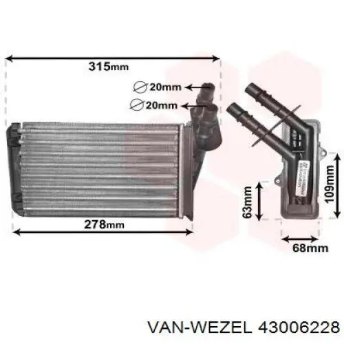 Радиатор печки 43006228 VAN Wezel