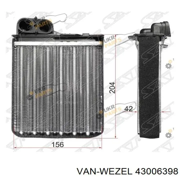 43006398 VAN Wezel Радиатор отопителя салона