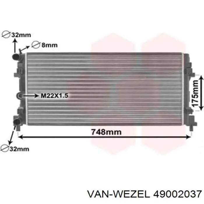 Radiador refrigeración del motor 49002037 VAN Wezel