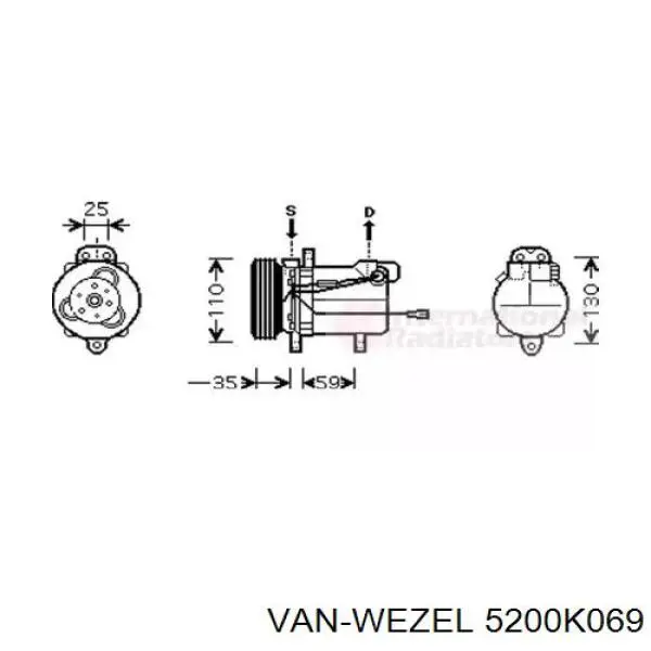 Компрессор кондиционера 5200K069 VAN Wezel