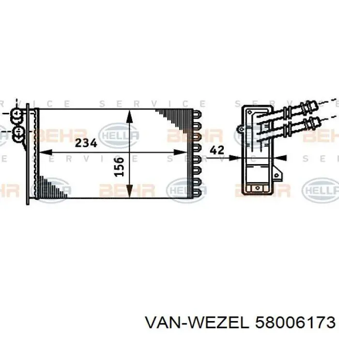 Радиатор печки (отопителя) VAN Wezel 58006173 цена, от 16.82 USD