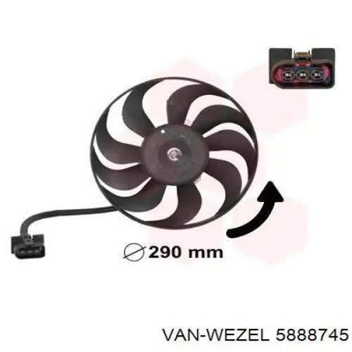 Электровентилятор охлаждения в сборе (мотор+крыльчатка) правый VAN WEZEL 5888745