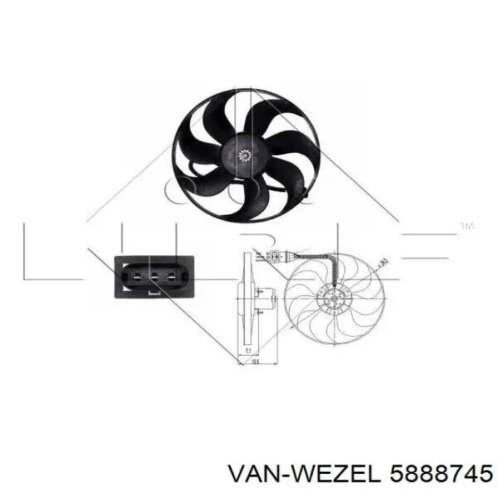 Ventilador (rodete +motor) refrigeración del motor con electromotor derecho 5888745 VAN Wezel