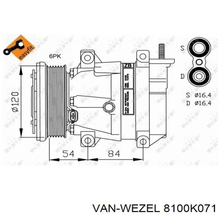 Компрессор системы кондиционирования VAN Wezel 8100K071 цена, от 185.97 USD