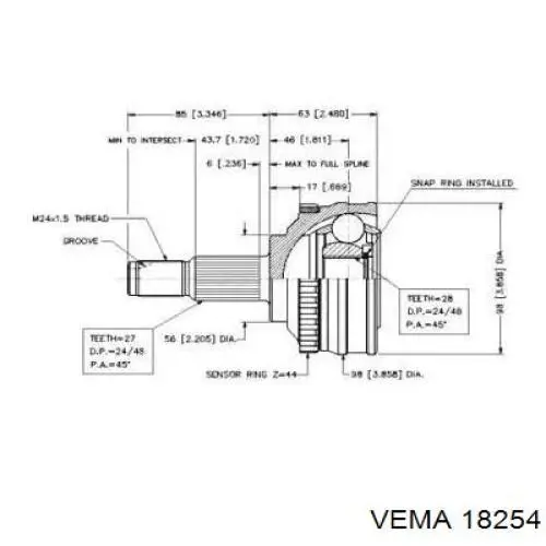 ШРУС наружный передний 18254 Vema