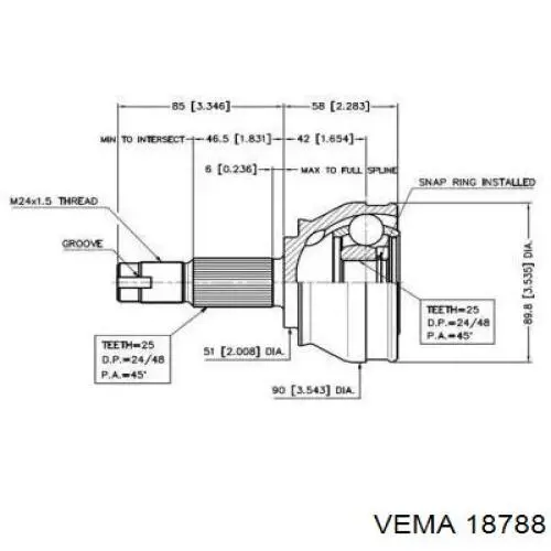 ШРУС наружный передний 18788 Vema