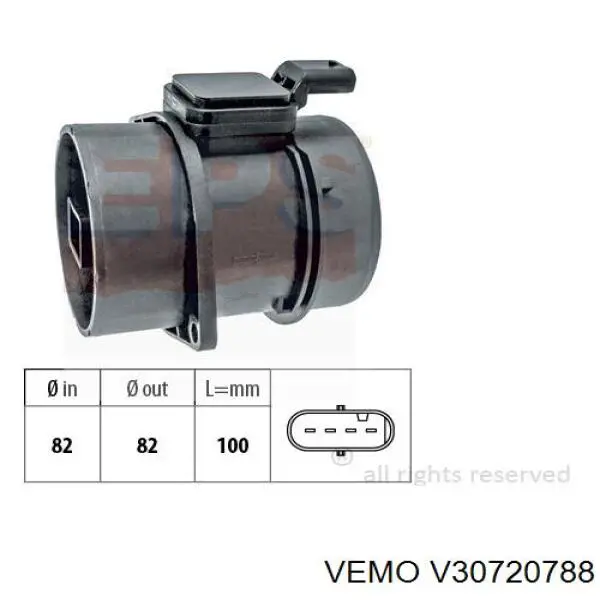 V30720788 Vemo sensor de fluxo (consumo de ar, medidor de consumo M.A.F. - (Mass Airflow))