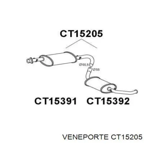 Глушитель, центральная и задняя часть CT15205 Veneporte