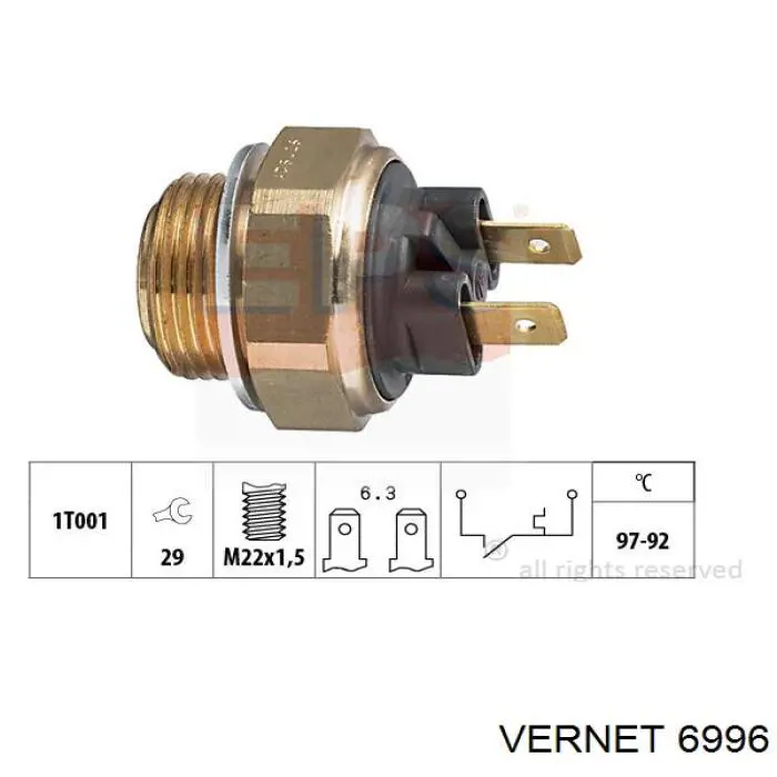 6996 Vernet датчик температуры охлаждающей жидкости (включения вентилятора радиатора)