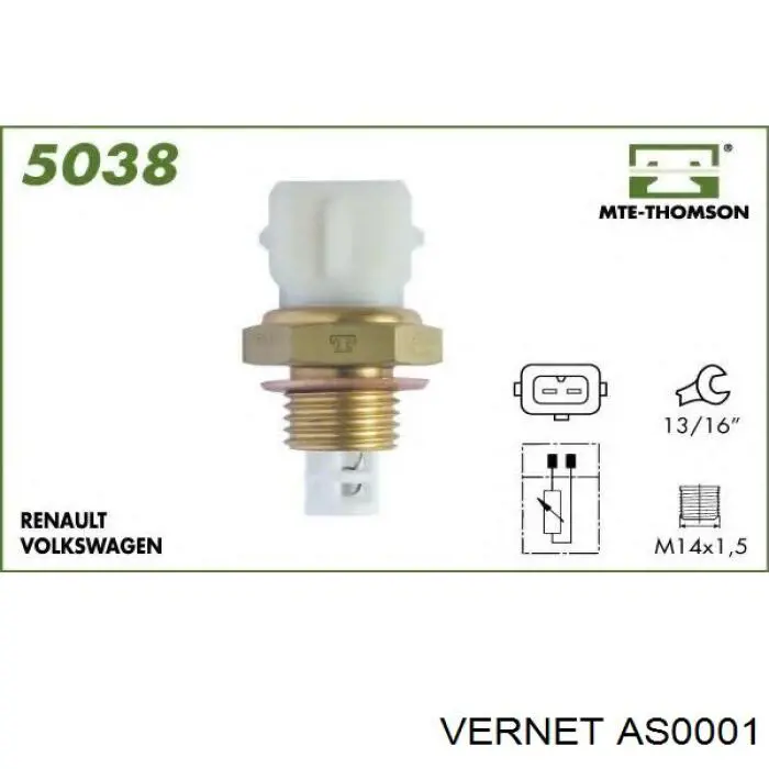 Sensor, temperatura del aire de admisión AS0001 Vernet