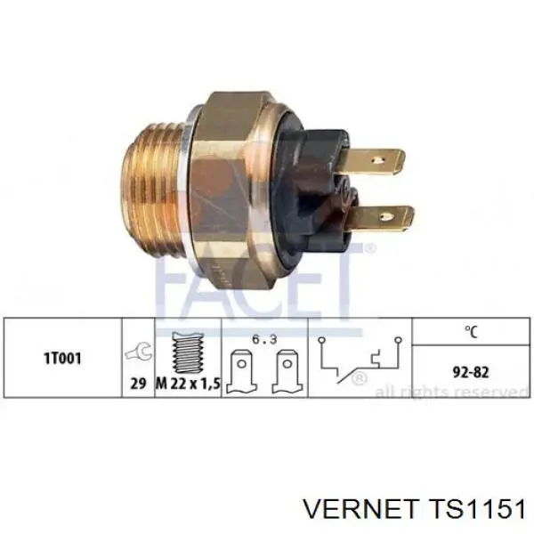 Термо-датчик включення вентилятора радіатора TS1151 Vernet