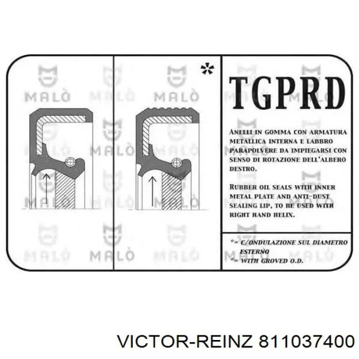 Сальник коленвала двигателя передний 811037400 Victor Reinz