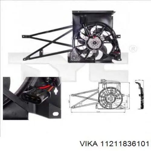 11211836101 Vika диффузор радиатора охлаждения, в сборе с мотором и крыльчаткой