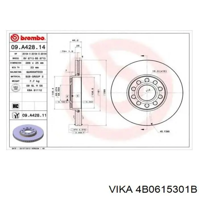 4B0615301B Vika Диск тормозной передний