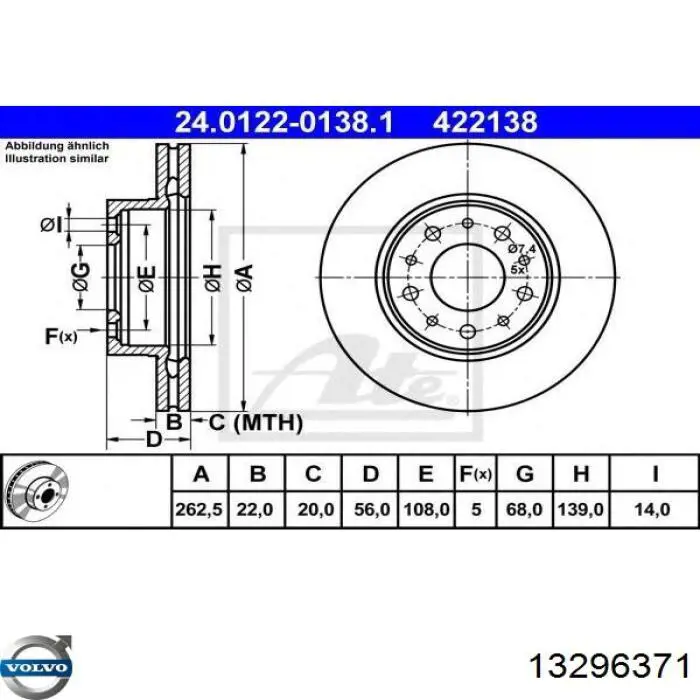 Передние тормозные диски 13296371 Volvo