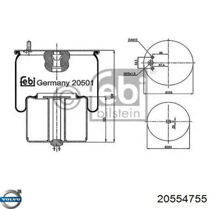 Купить 20554755 Volvo Пневмоподушка/пневморессора моста