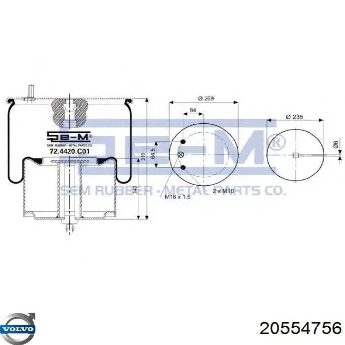 Рессора пневматической подвески Volvo 20554756 цена, от 126.65 USD
